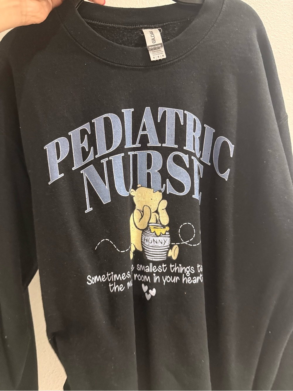 Gildan Black Sweatshirt "Pediatric Nurse" with Yellow Bear Graphic